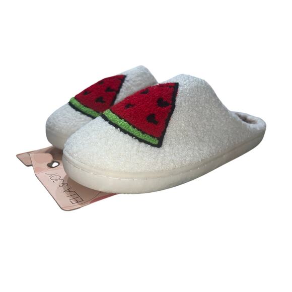 Ella & Joy Women's Slippers White & Watermelons Slip On Cozy Size XL (10/11) New - Picture 2 of 6